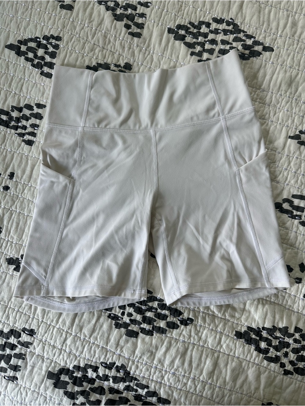 Fabletics White High-Rise Pocket Bike Shorts